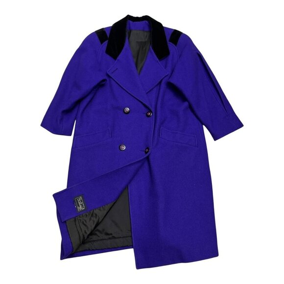 VINTAGE BALIMEL Montreal Purple WOOL Luxury Winter Long Pea Coat Womens 8 - Picture 5 of 6